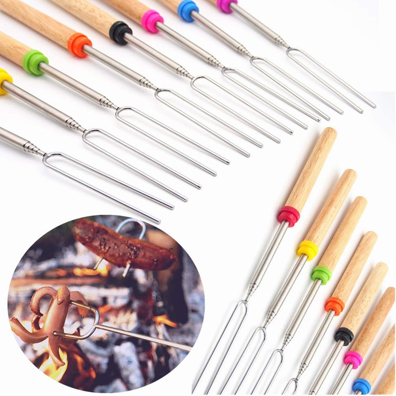 Hadoife Marshmallow Roasting Sticks Wooden Handle Set of 12 Smores Skewers Telescoping Forks 32 inch with Portable Bag for Hot Dog Campfire Camping Stove BBQ Tools - Image 3